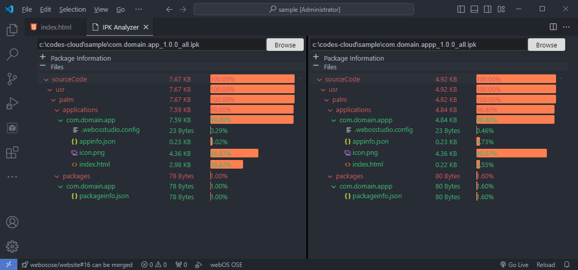 Compare IPK files