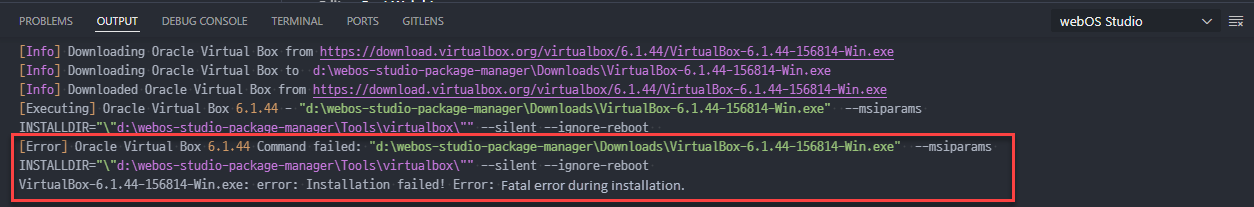 Failed to install the VirtualBox